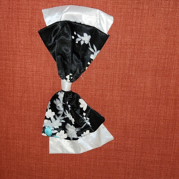 Costume kimono jacket geisha black with peacocks bow barrette belt Halloween 5XL - Picture 9 of 12